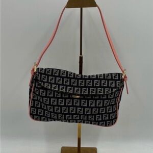 Fendi Monogram Black/ gray with pink leather trim Shoulder Bag